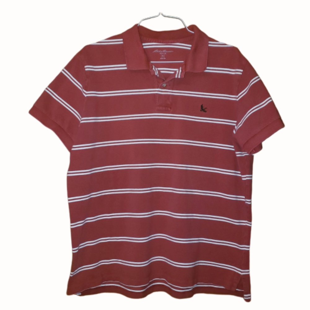 Eddie Bauer Red & White Striped Short Sleeve Polo